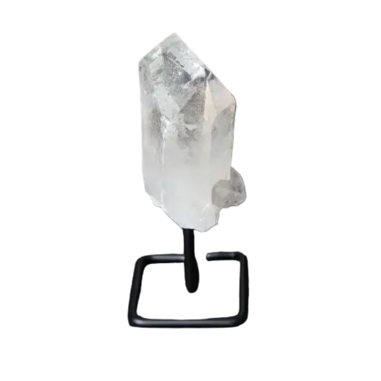 Clear Quartz Point on stand for energy amplification and clarity in meditation and manifestation.