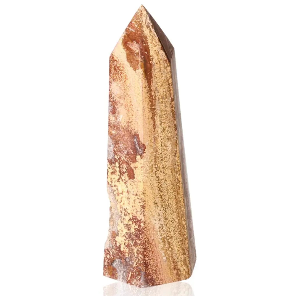Ocean Jasper Tower crystal with warm earthy hues, known for its uplifting energy and emotional balance properties.