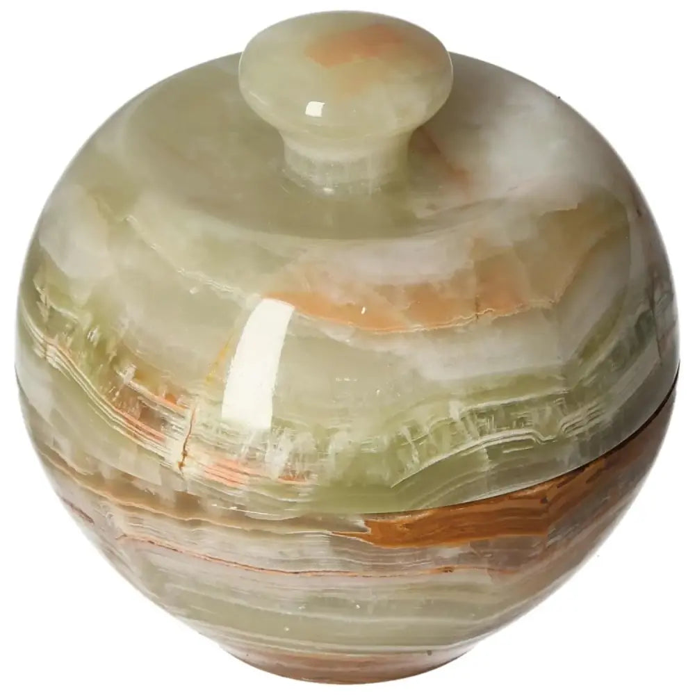 Elegant Onyx 10cm Bowl with Lid showcasing natural veining and polished finish. Perfect for sophisticated home décor.