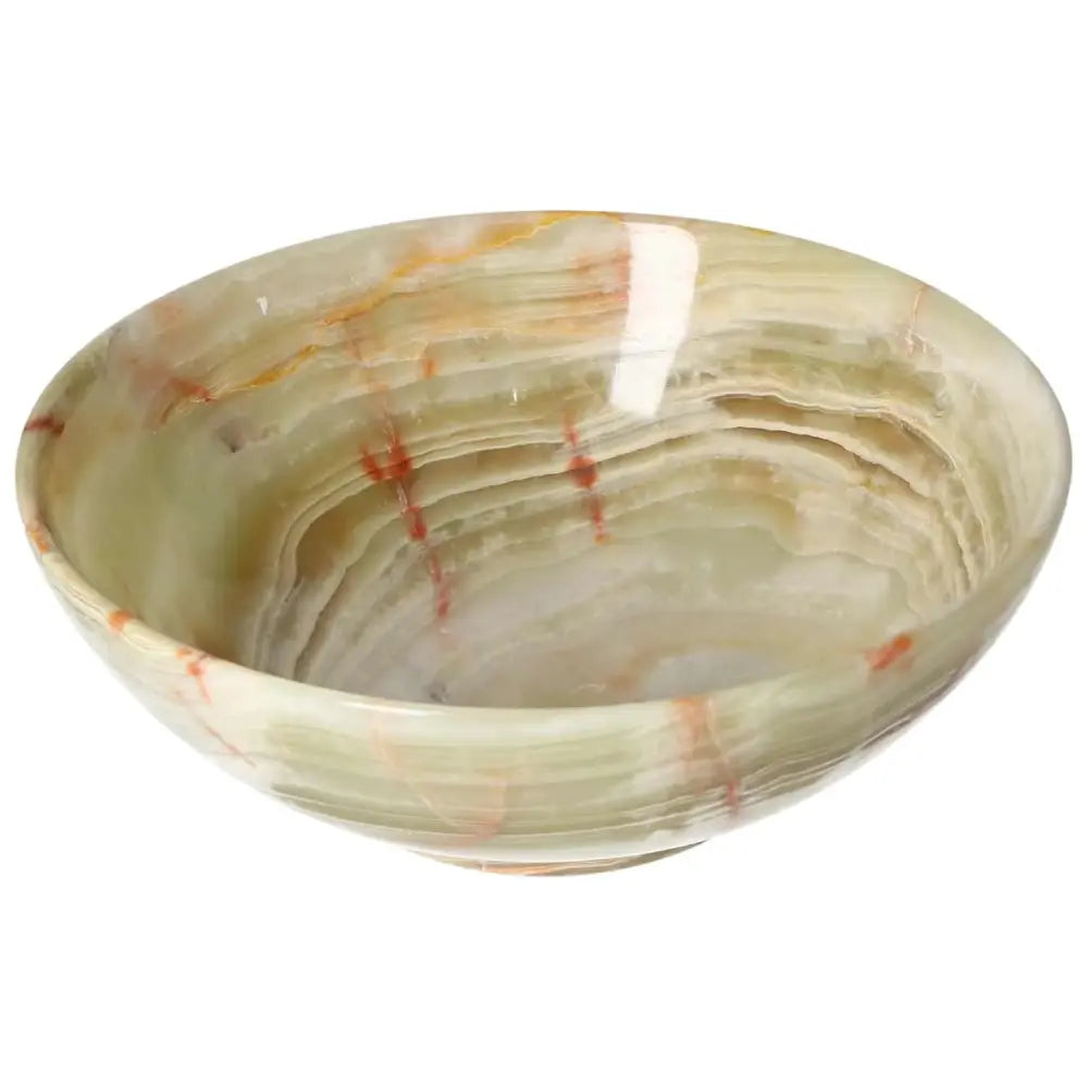 15 cm polished onyx bowl with delicate veining, showcasing natural elegance and craftsmanship, perfect for sophisticated home décor.