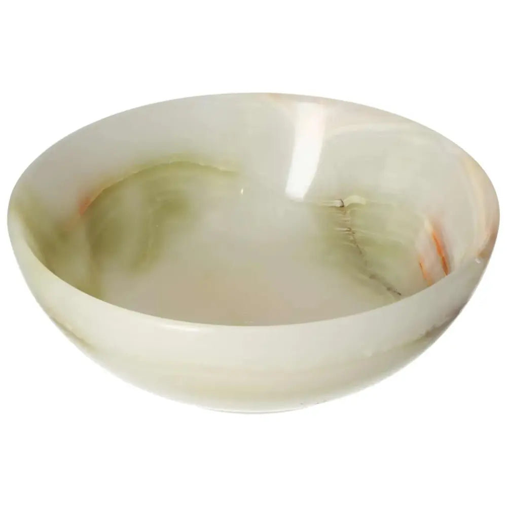 Onyx bowl 15 cm with elegant polished surface showing natural veining and soft translucency, perfect for sophisticated décor.