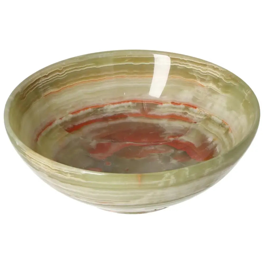 Elegant 15 cm onyx bowl showcasing smooth, polished surface with natural veining, ideal for sophisticated décor and light reflection.
