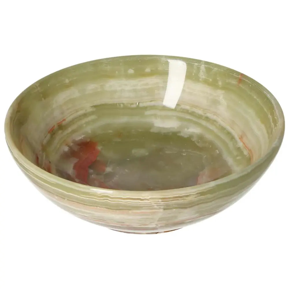 Onyx bowl 15 cm featuring polished surface with unique veining; enhances décor with natural elegance and warm sophistication.