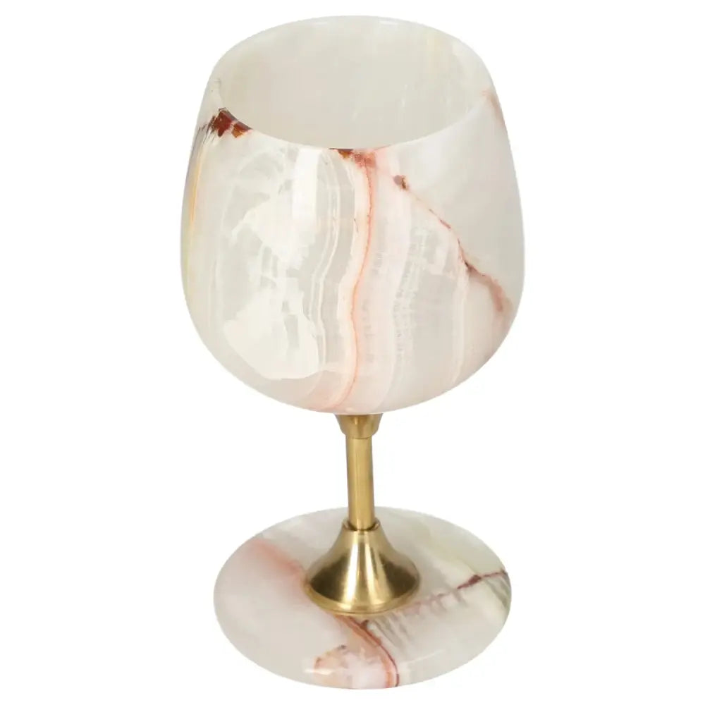 Exquisite onyx wine glass with unique veining, featuring a polished surface and elegant design, perfect for fine drinking occasions.