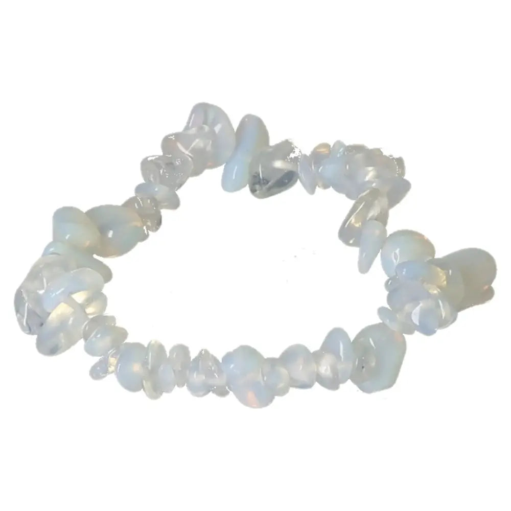 Opallite White Bracelet with elegant chips, featuring luxurious design from Sylvia Crystals embodying spirituality and beauty.