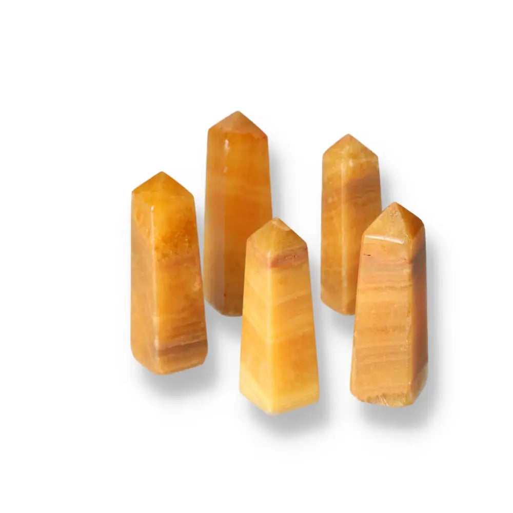 Five polished orange calcite towers for energy elevation and creativity.