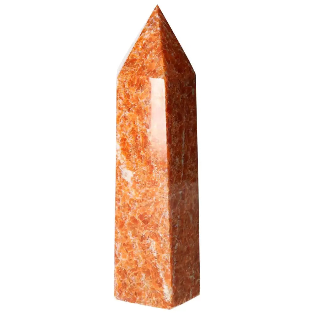 Orchid Calcite Obelisk with orange and peach hues, premium quality from Sylvia Crystals, showcasing luxury and spirituality.