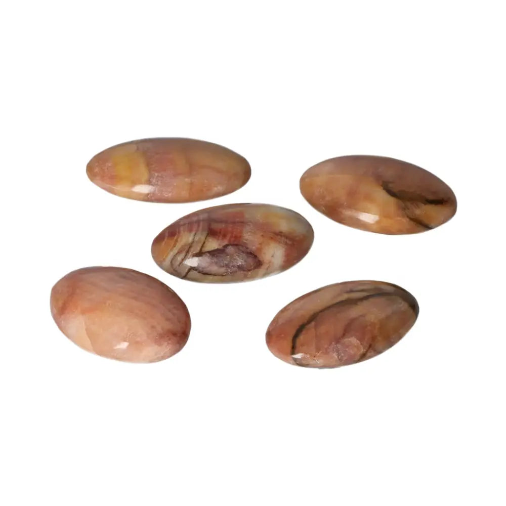 Peach Calcite Palm Stones, polished, with soft peach hues for inner peace and emotional healing, ideal for meditation and relaxation.
