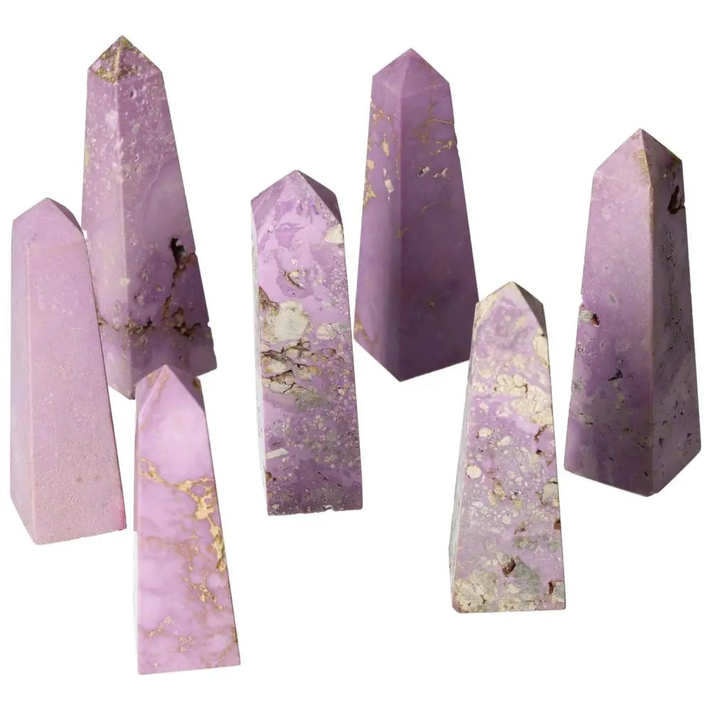 Purple Phosphosidente Tower M crystals with natural patterns, ideal for home decor and wellness.