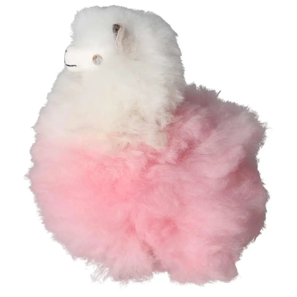 Authentic Peruvian pink alpaca plush toy made from 100% natural alpaca hair, showcasing soft texture and handcrafted quality.