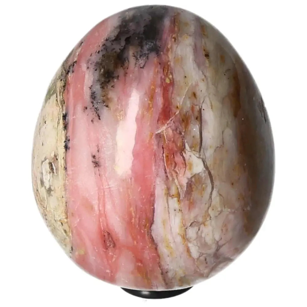Polished Pink Opal Egg with natural striations for enhancing communication skills, promoting kindness, and supporting trust in relationships.