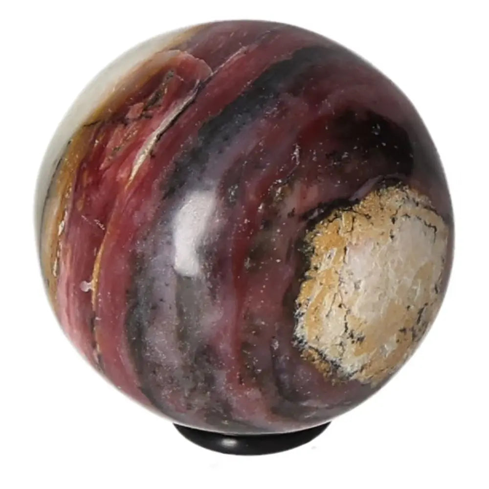 Pink Opal Sphere with multicolored swirls, known for promoting communication, kindness, and fostering sincere relationships.