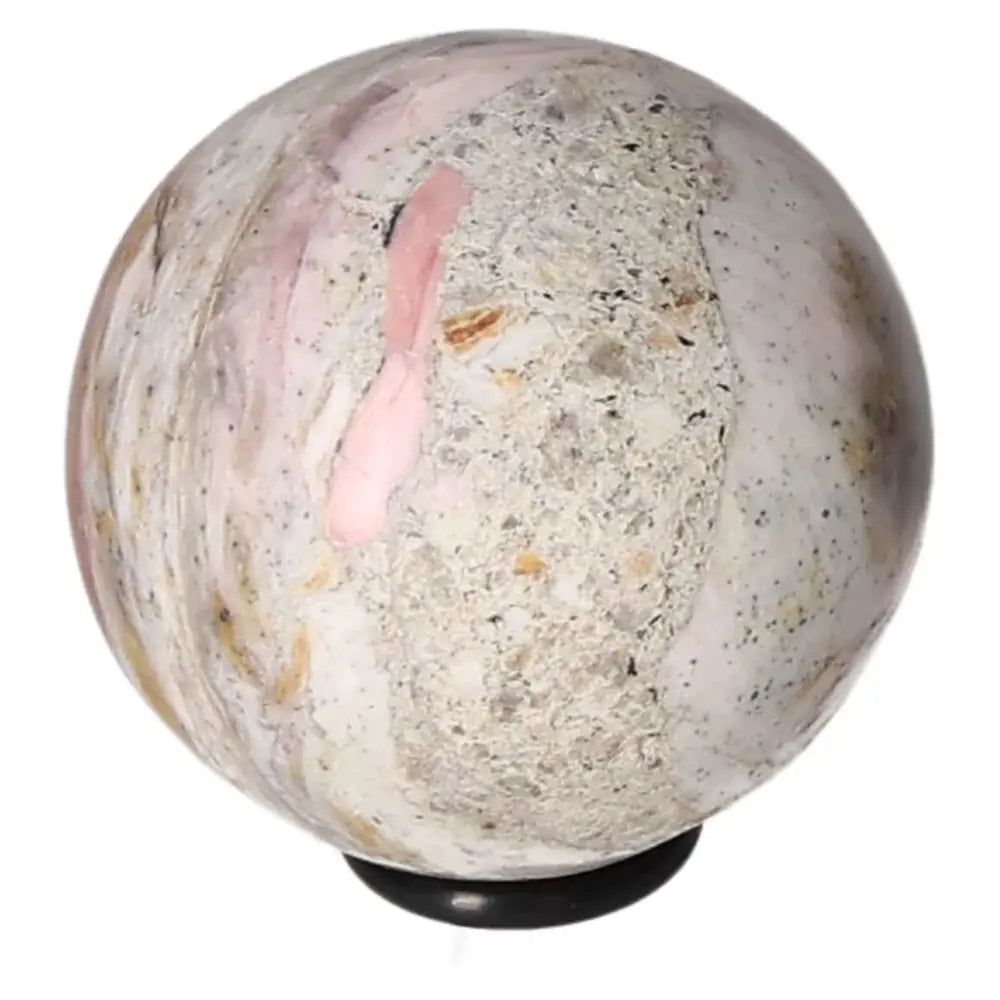 Pink Opal Sphere for enhancing friendships with turquoise properties, promoting kindness, honesty, and protection.