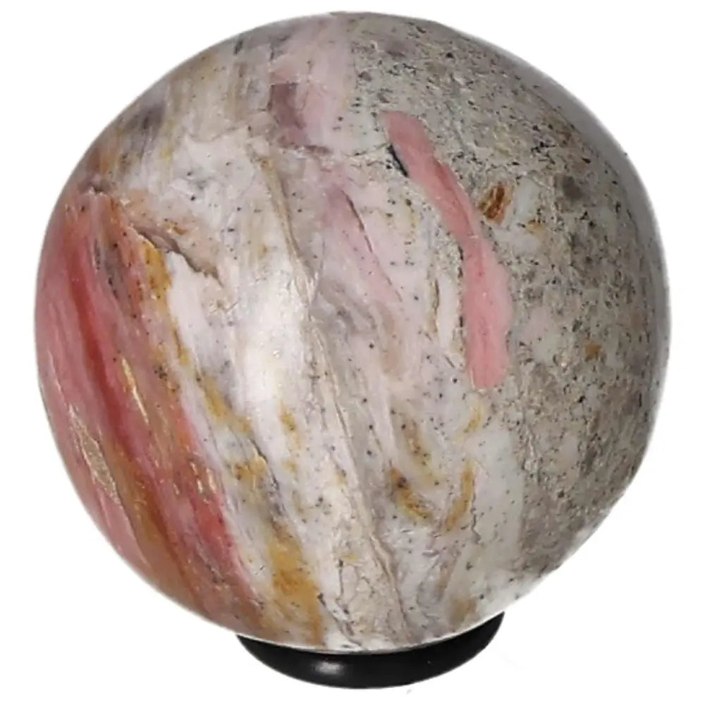 Pink Opal Sphere with natural patterns and colors, believed to promote communication, honesty, and protect against evil.