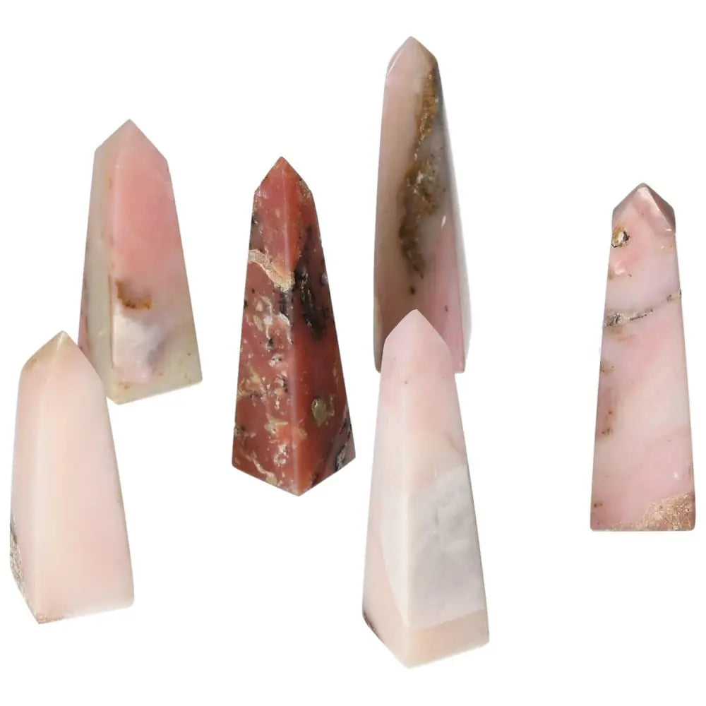 Pink Opal Tower gemstones with soft pastel hues, promoting emotional healing and renewal, ideal for personal transformation.