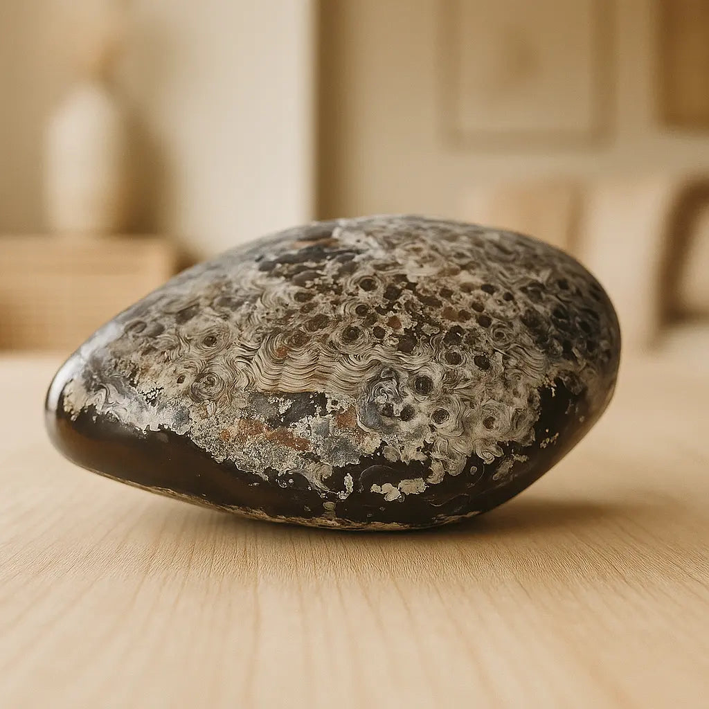 Polished Agate Gray, brown, and black. Sylvia Crystals Sp. z o.o.