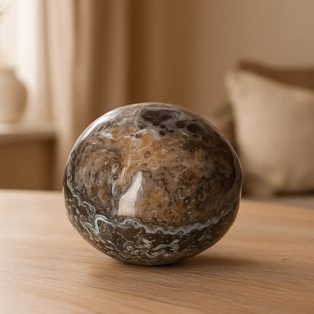 Polished Agate Gray, brown, and black. Sylvia Crystals Sp. z o.o.