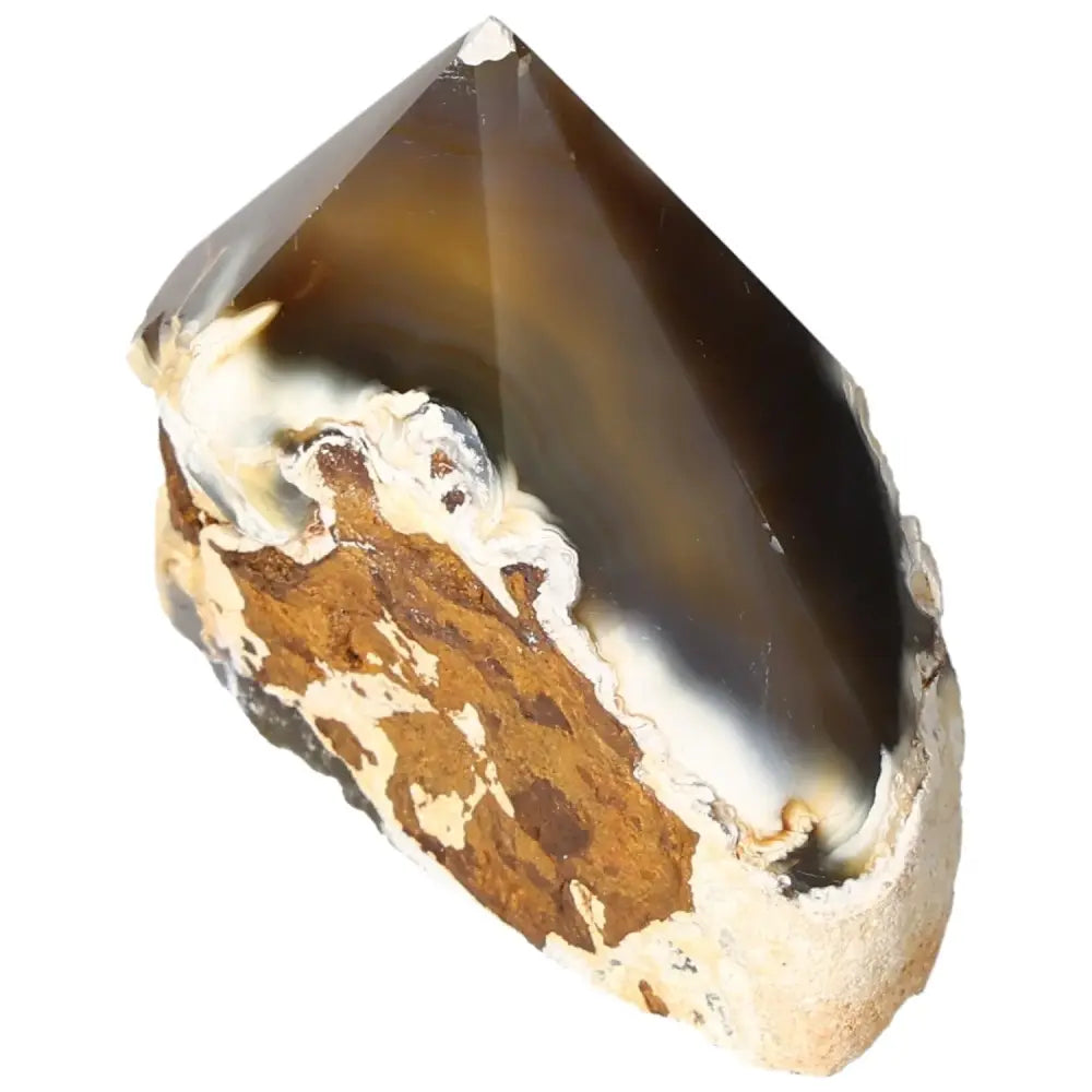 Polished Agate Point from Sylvia Crystals showcasing a smooth finish, ideal for spiritual grounding and emotional balance.