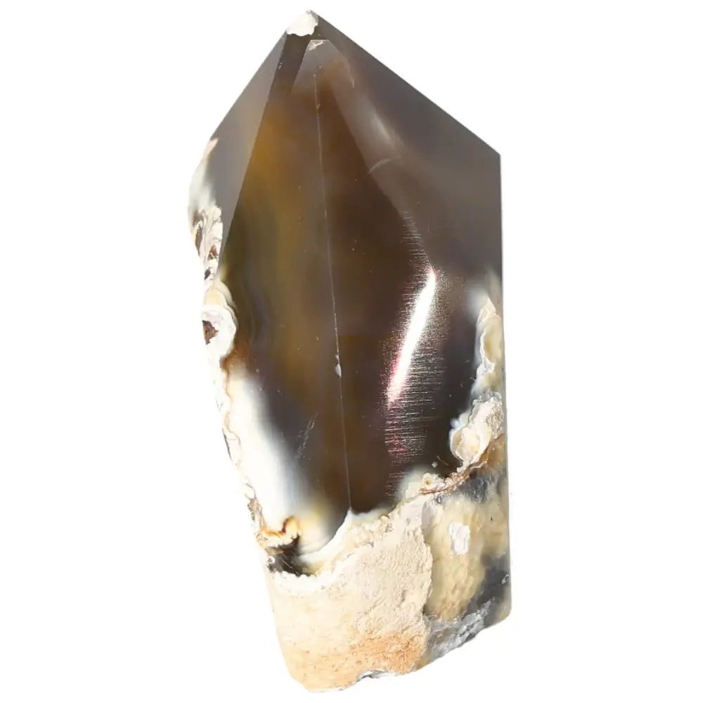 Polished Agate Point crystal from Sylvia Crystals showcasing smooth finish, ideal for spiritual grounding and emotional balance.