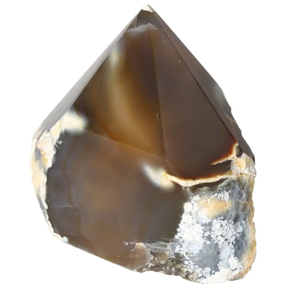 Polished Agate Point crystal from Sylvia Crystals, showcasing smooth finish for spiritual grounding and emotional balance.