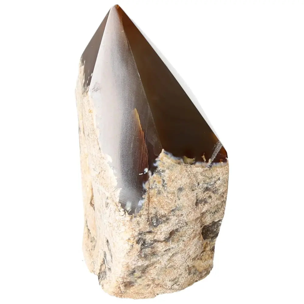 Polished Agate Point crystal with a smooth finish, enhancing spiritual harmony and aesthetic beauty from Sylvia Crystals.