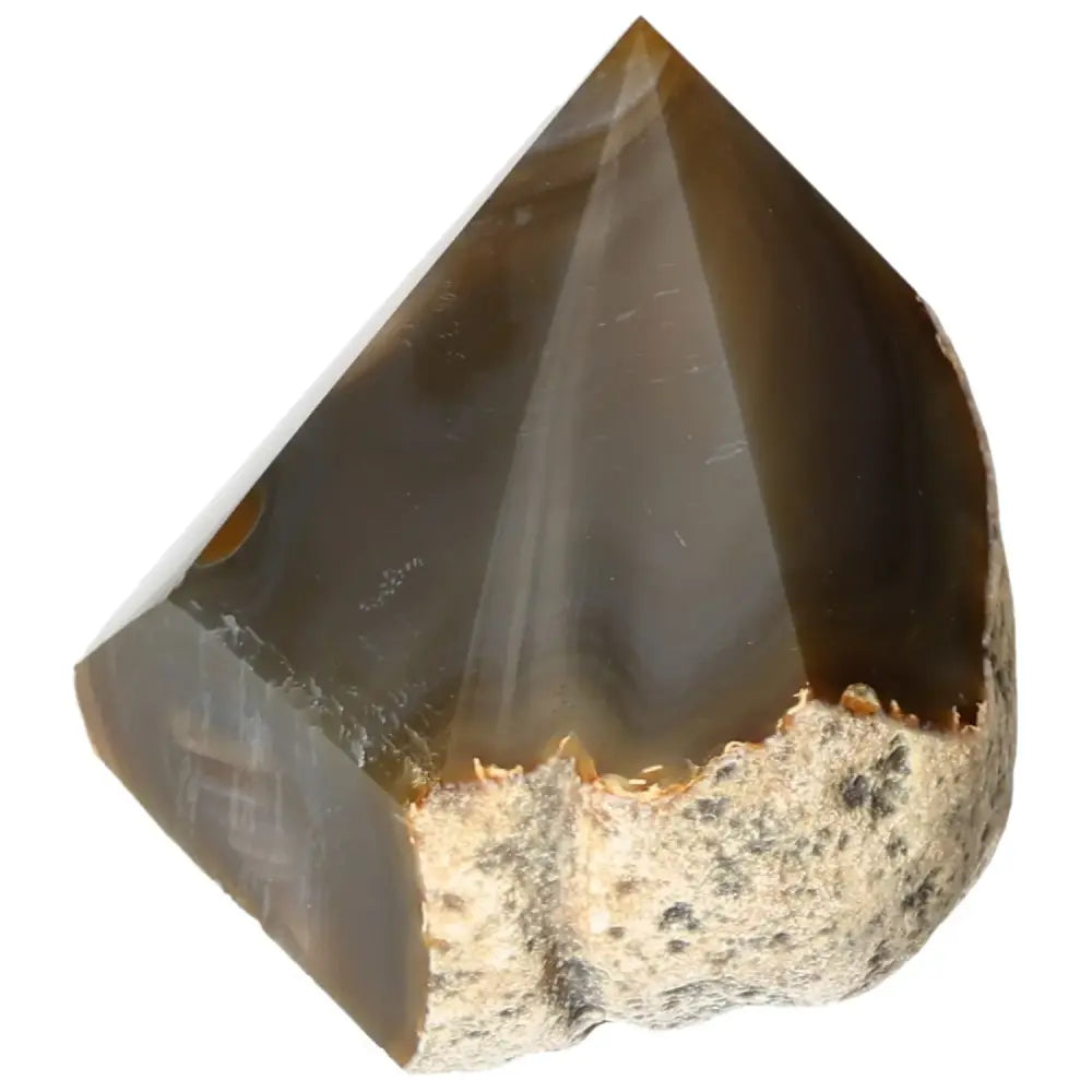 Polished Agate Point crystal with natural earthy tones, offering spiritual balance and energy focus, available at Sylvia Crystals.