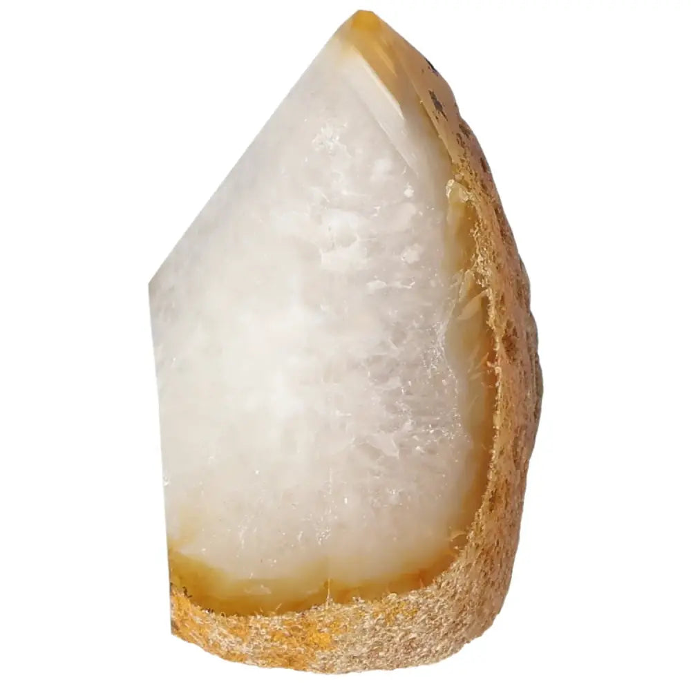 Polished Agate Point from Sylvia Crystals with a smooth finish, known for harmonizing energies and enhancing beauty.