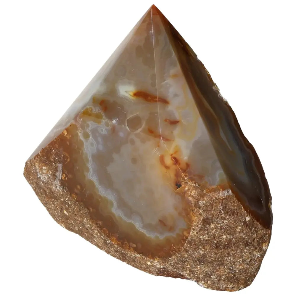 Polished Agate Point gemstone from Sylvia Crystals, showcasing a luxurious finish and transformative spiritual energy harmonization.