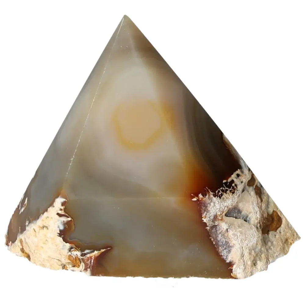 Polished Agate Point gemstone by Sylvia Crystals, known for harmonizing energies and enhancing personal transformation and spiritual growth.
