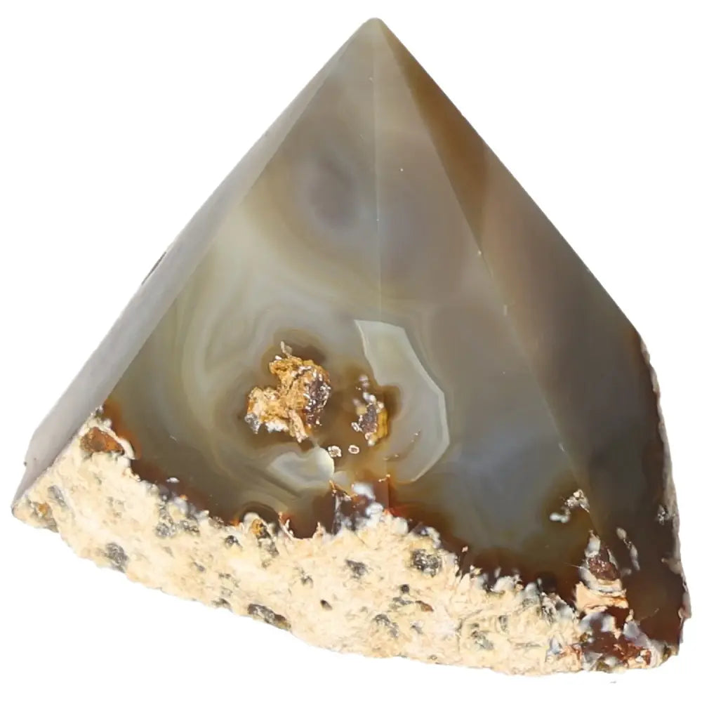 Polished Agate Point featuring a blend of earthy tones, symbolizing harmony and spiritual growth. Handpicked gemstone by Sylvia Crystals.