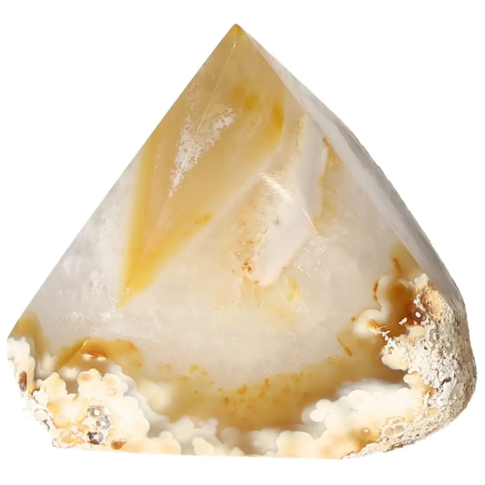 Polished Agate Point gemstone with unique patterns, offering energy balance and protection, from Sylvia Crystals collection.