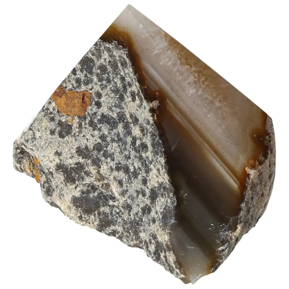 Polished Agate Point gemstone featuring intricate patterns and vibrant hues, ideal for energy harmonization and emotional stability.