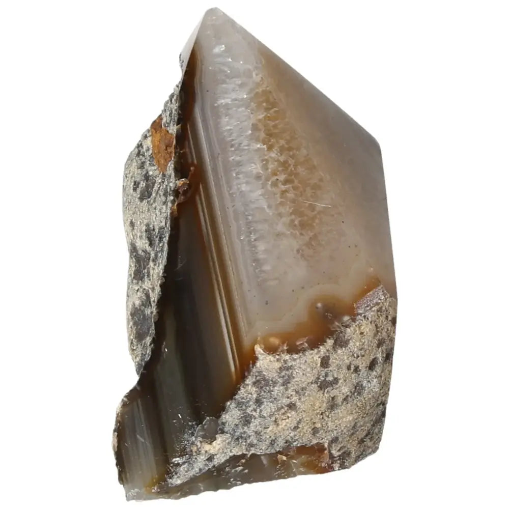 Polished Agate Point gemstone showcasing natural patterns and vibrant hues for energy harmonization, handpicked from Sylvia Crystals.