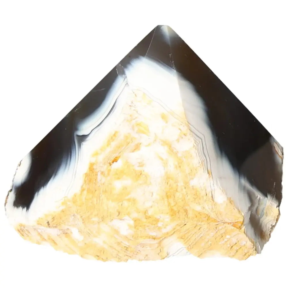 Polished Agate Point crystal displaying unique patterns, promoting tranquility and balance, from Sylvia Crystals collection.