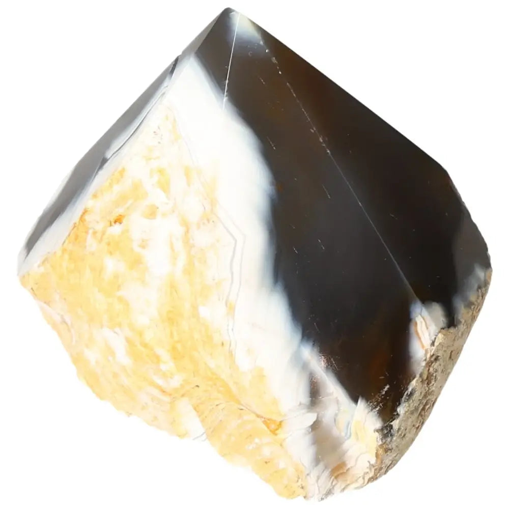 Polished Agate Point crystal from Sylvia Crystals, featuring unique patterns and calming energy for personal harmony and balance.