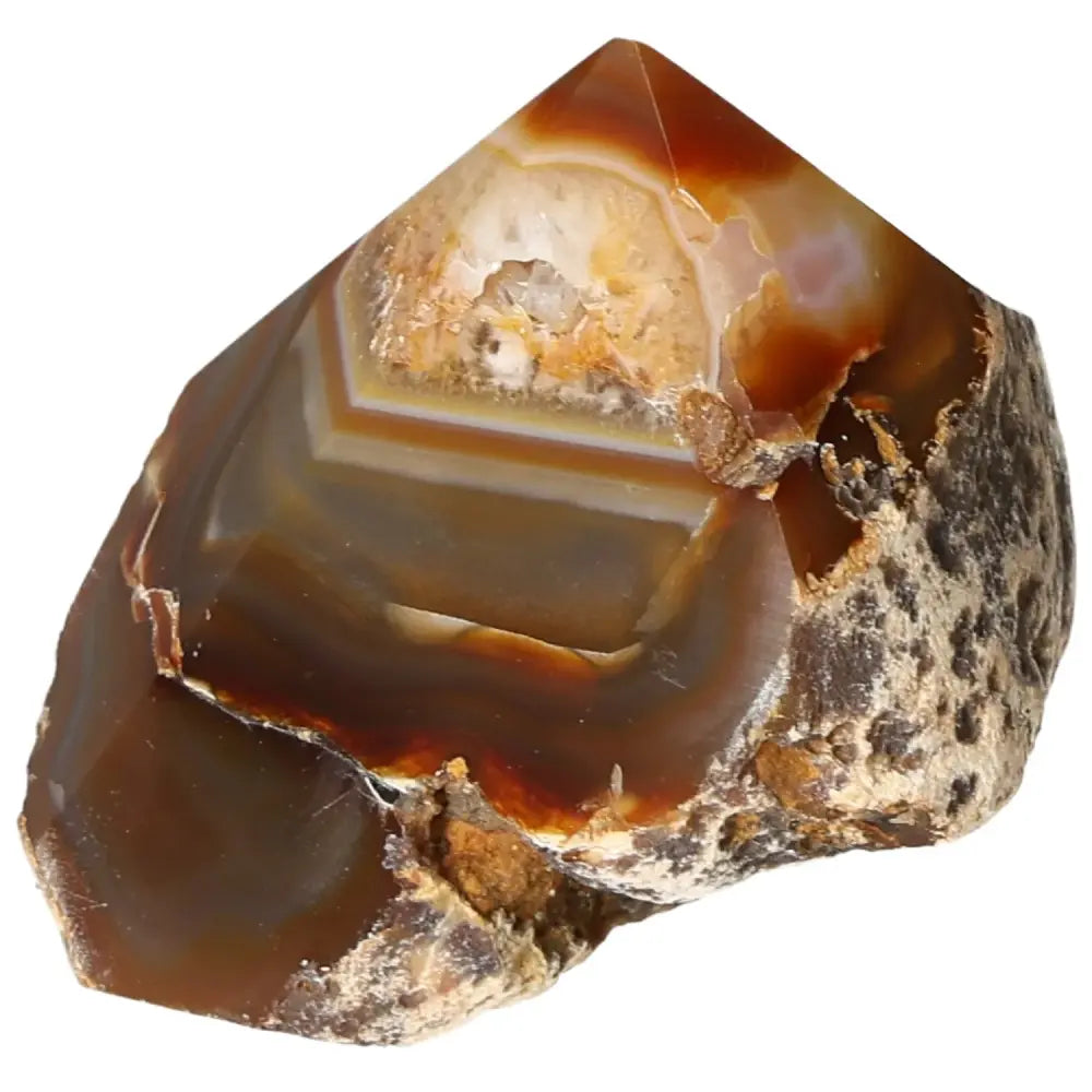 Polished Agate Point from Sylvia Crystals featuring natural patterns and vibrant colors, perfect for collection and spiritual harmony.
