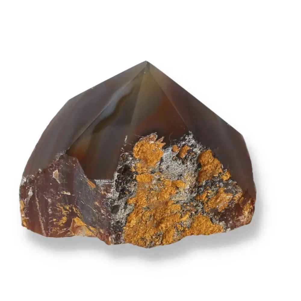 Polished Agate Point by Sylvia Crystals showcasing rich patterns and colors, ideal for energy balancing and spiritual harmony.