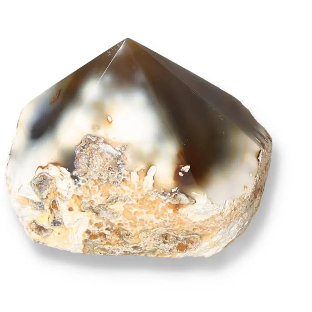 Polished Agate Point crystal showcasing luxury and spiritual essence from Sylvia Crystals.