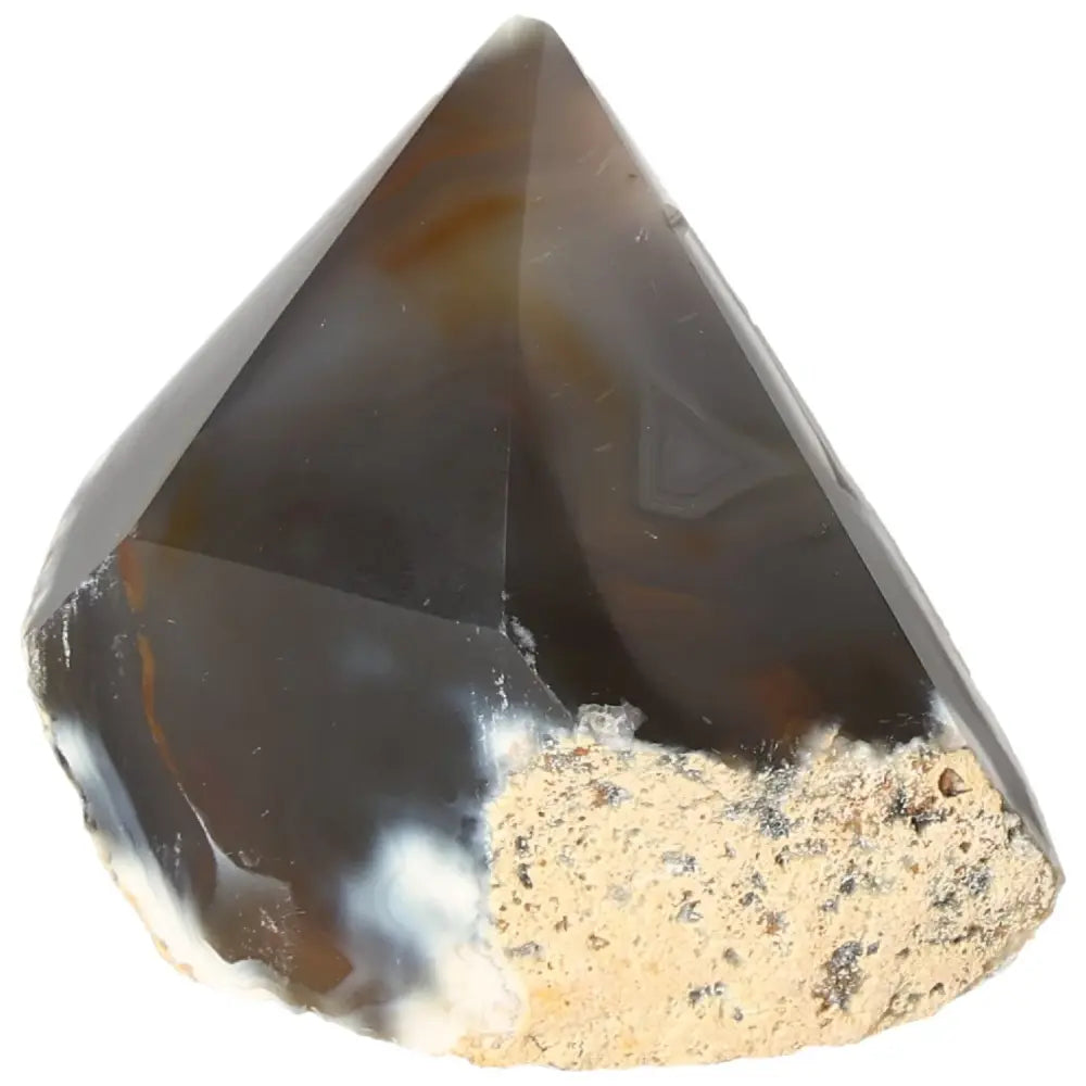 Polished Agate Point crystal for balance and tranquility, from Sylvia Crystals, featuring unique natural patterns and calming energy.