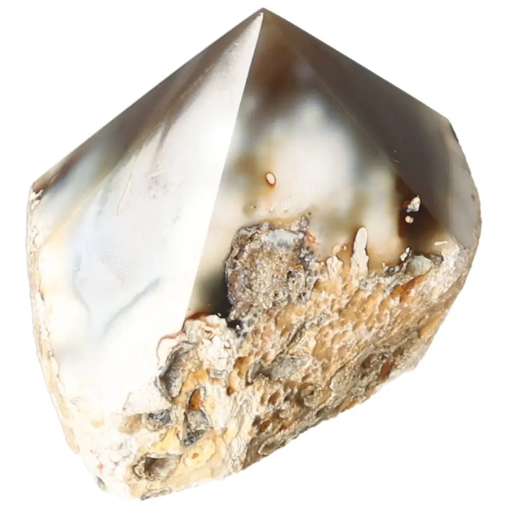 Polished Agate Point by Sylvia Crystals, a luxury gemstone for spiritual balance and contemporary decor.