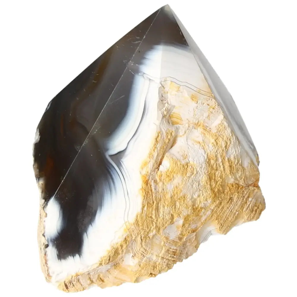 Polished Agate Point crystal offering tranquil energy for harmony, featured in Sylvia Crystals collection, handpicked for uniqueness.
