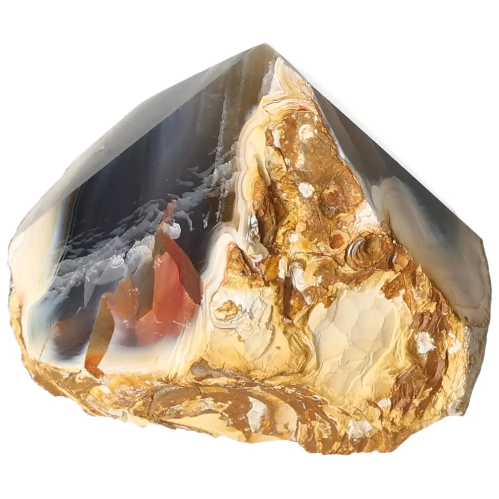 Alt Tag: Polished Agate Point gemstone from Sylvia Crystals, showcasing exquisite colors and patterns, perfect for energy harmonizing.