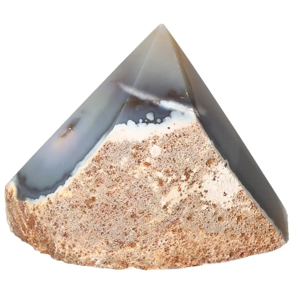 Polished Agate Point from Sylvia Crystals' collection, showcasing luxury and spiritual balance with natural earthy tones.