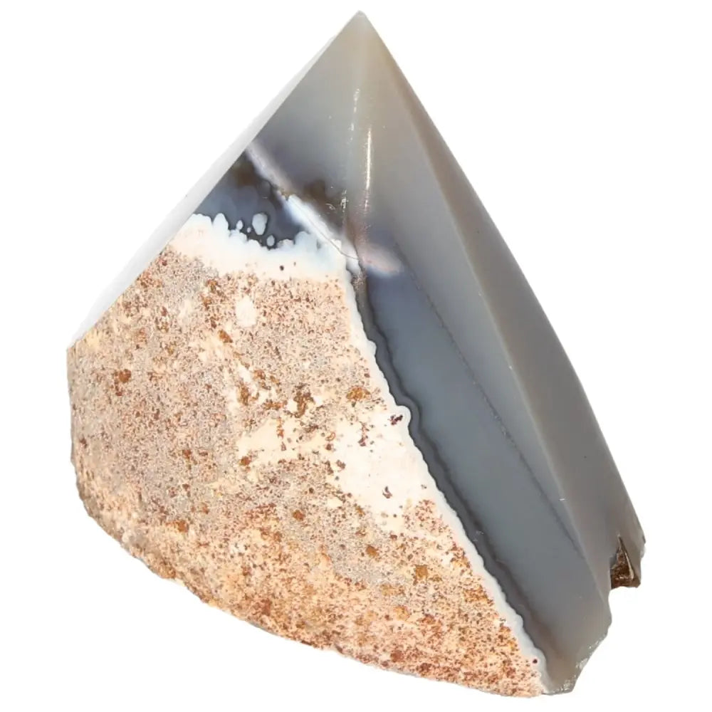 Polished Agate Point gemstone from Sylvia Crystals' collection, showcasing a blend of luxury and spirituality for energy balance.