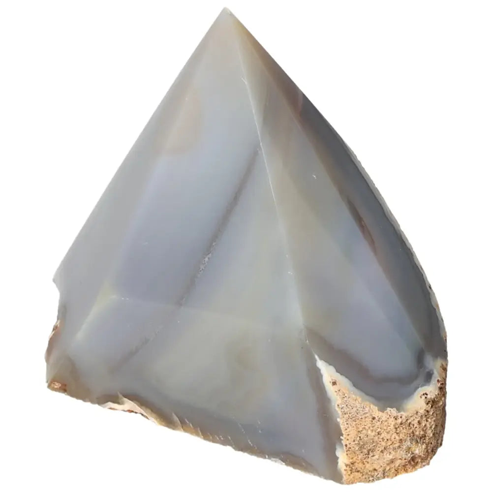 Polished Agate Point from Sylvia Crystals, showcasing smooth gray surface and natural textures, enhancing energy balance and peace.