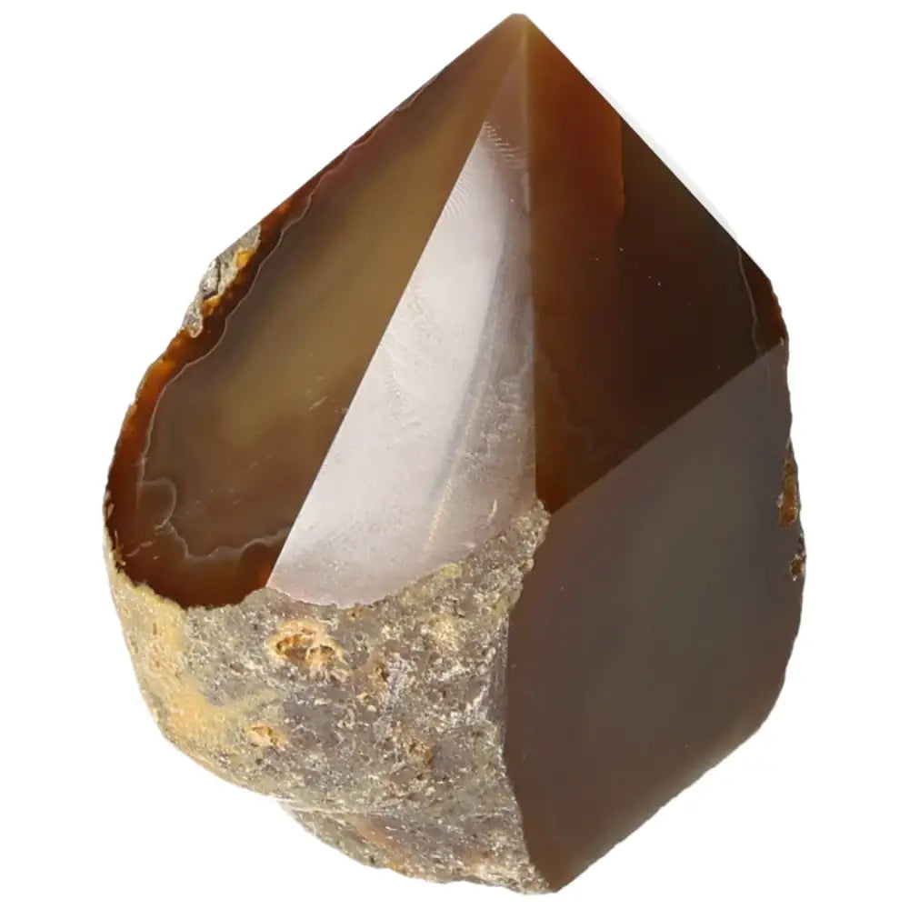Polished Agate Point gemstone from Sylvia Crystals, known for balancing energies and enhancing spaces with elegant design.