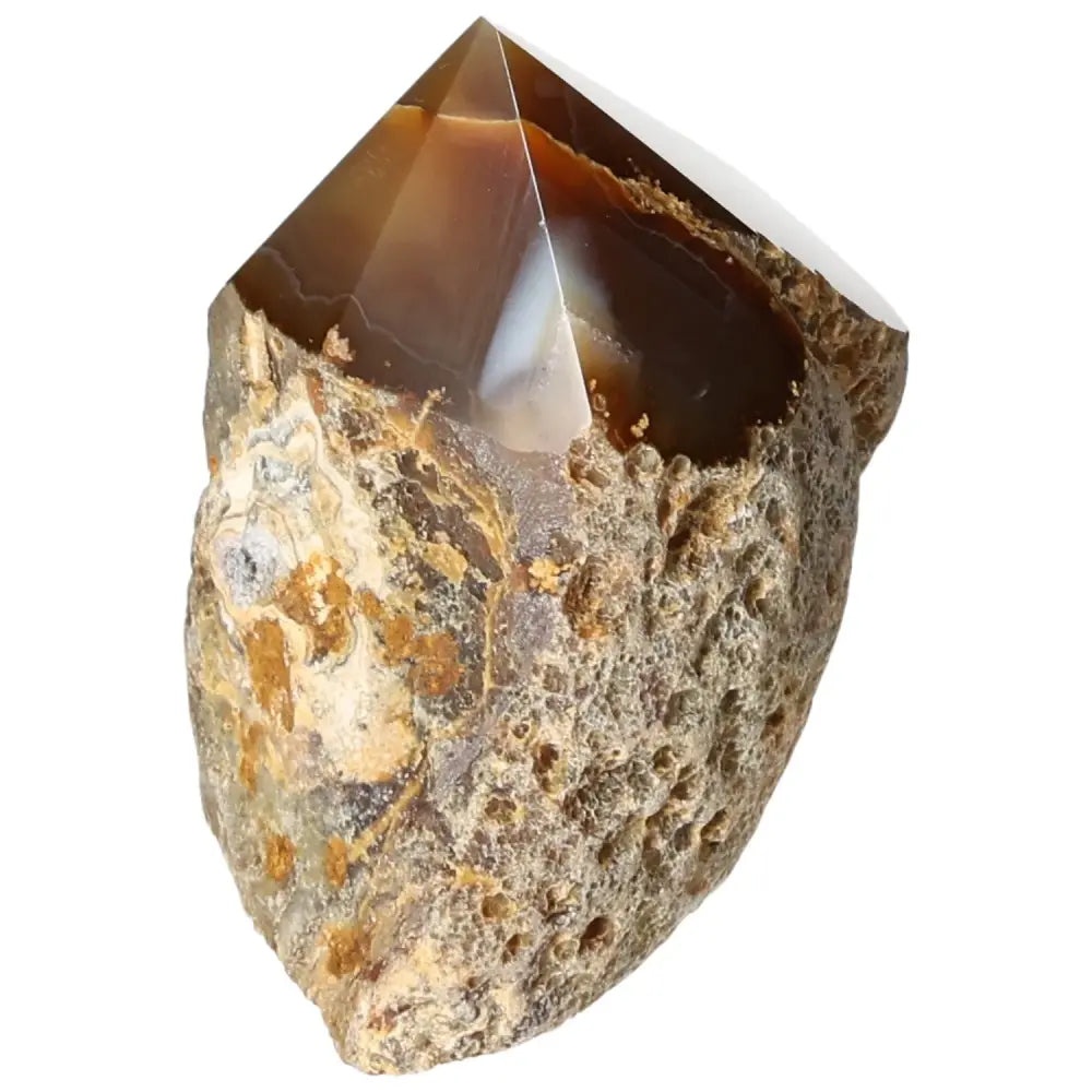 Polished Agate Point gemstone by Sylvia Crystals, showcasing premium quality and energy-balancing properties, perfect for decor.