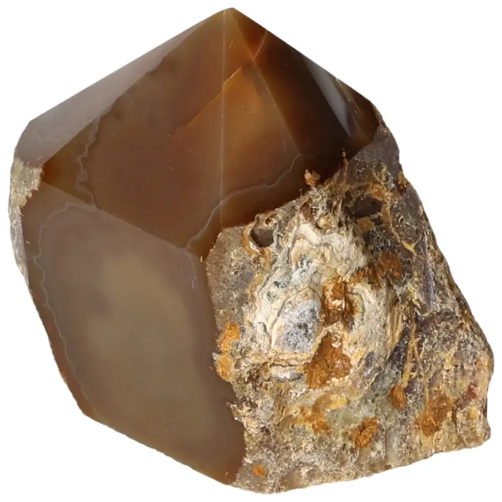 Polished Agate Point gemstone with natural earthy hues, from Sylvia Crystals, known for energy balance and aesthetic elegance.