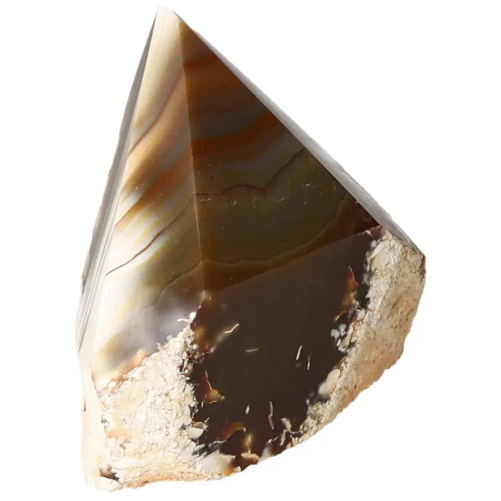 Polished Agate Point with intricate patterns and vibrant hues, a Sylvia Crystals masterpiece for harmonizing body, mind, and emotions.