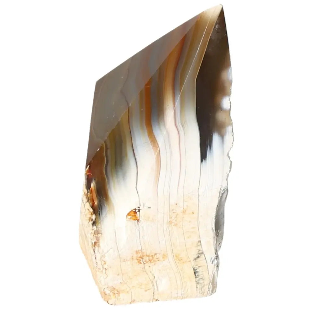 Polished Agate Point with unique hues, showcasing intricate patterns; a Sylvia Crystals masterpiece for spiritual harmony and beauty.